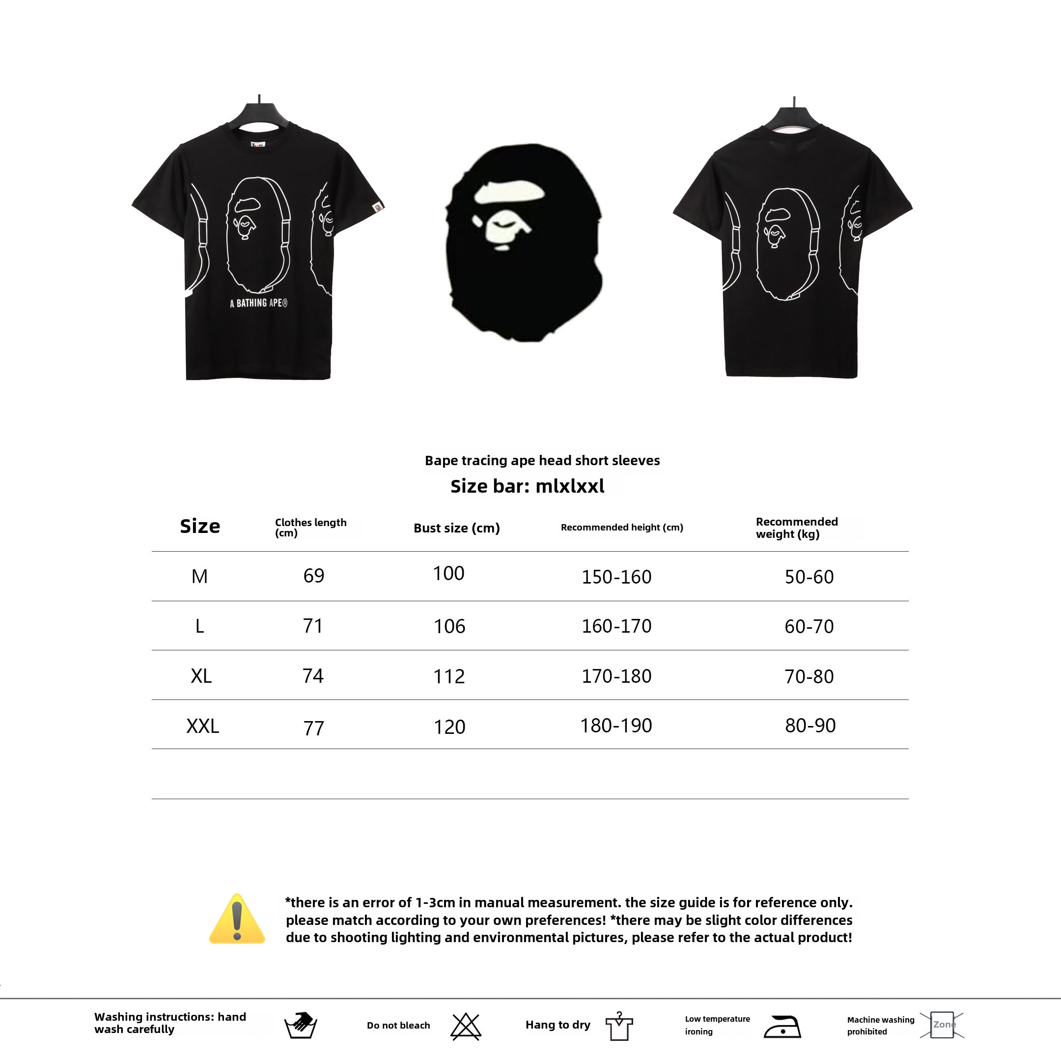 BAPE line ape head short sleeves black T-Shirts
