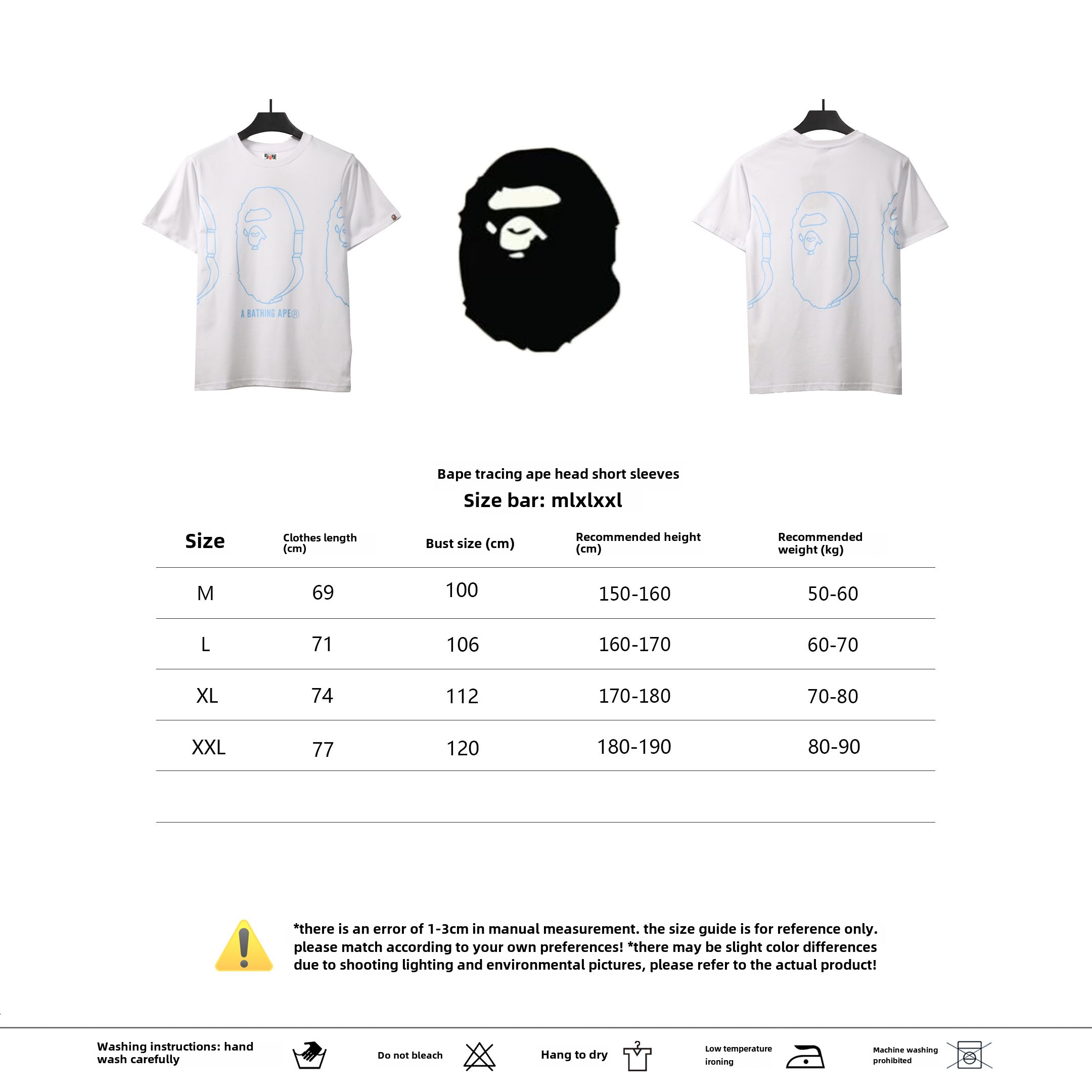BAPE line ape head short sleeves white T-Shirts