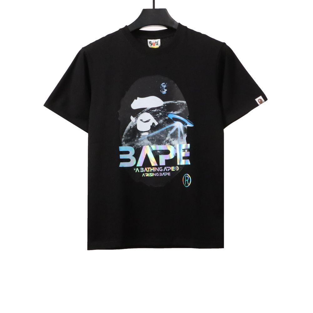 BAPE moon UFO laser ape head short sleeves black T-Shirts