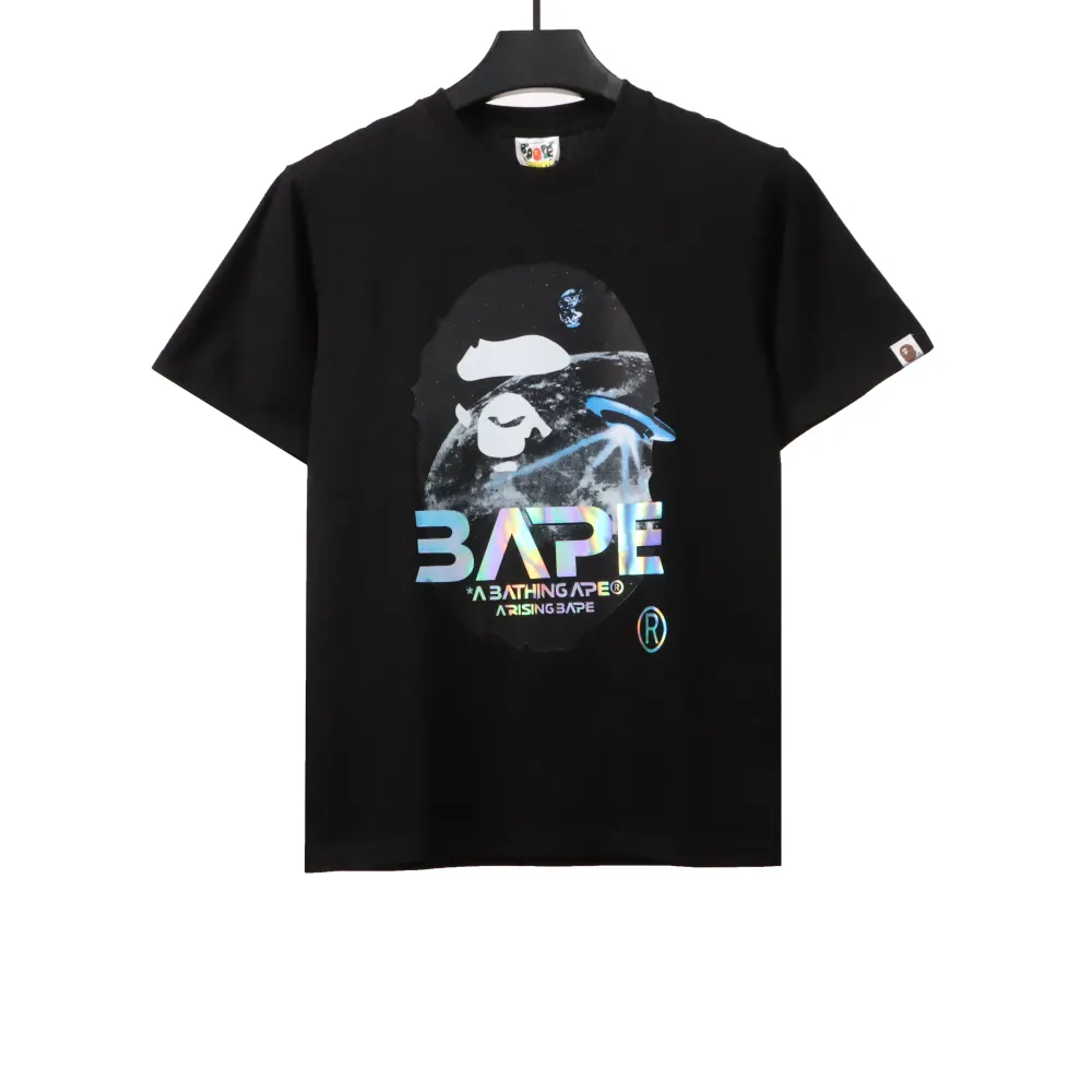 BAPE moon UFO laser ape head short sleeves black T-Shirts