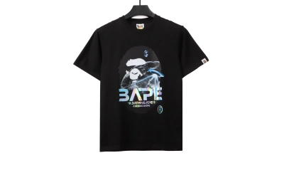 BAPE moon UFO laser ape head short sleeves black T-Shirts 01