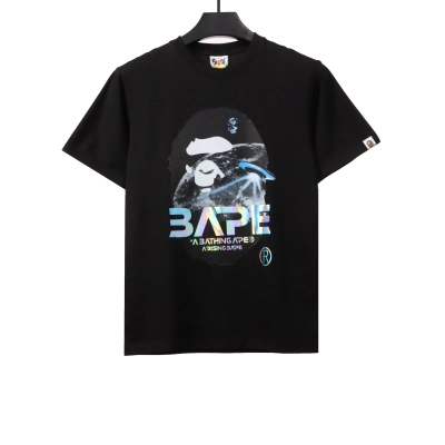 BAPE moon UFO laser ape head short sleeves black T-Shirts 01