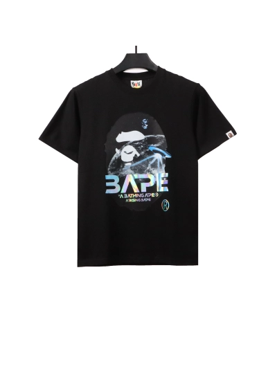 BAPE moon UFO laser ape head short sleeves black T-Shirts 01