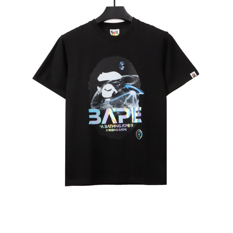BAPE moon UFO laser ape head short sleeves black T-Shirts