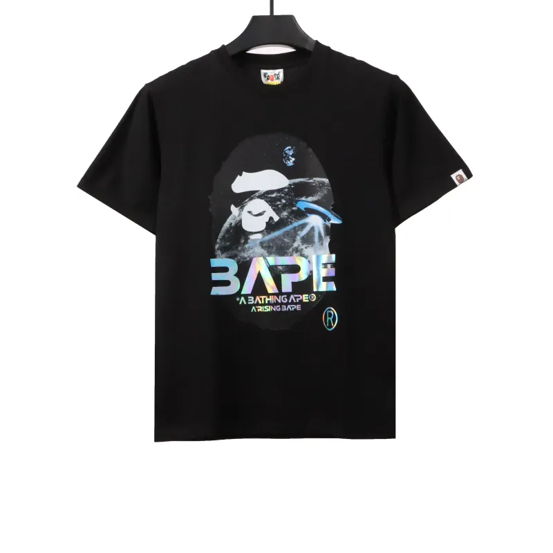 BAPE moon UFO laser ape head short sleeves black T-Shirts