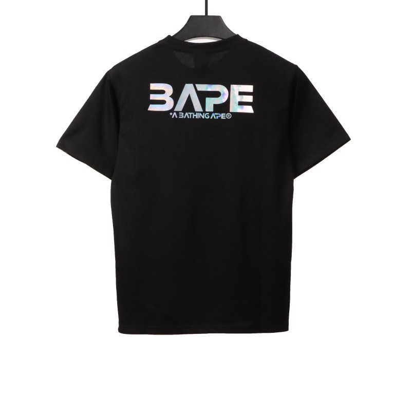 BAPE moon UFO laser ape head short sleeves black T-Shirts