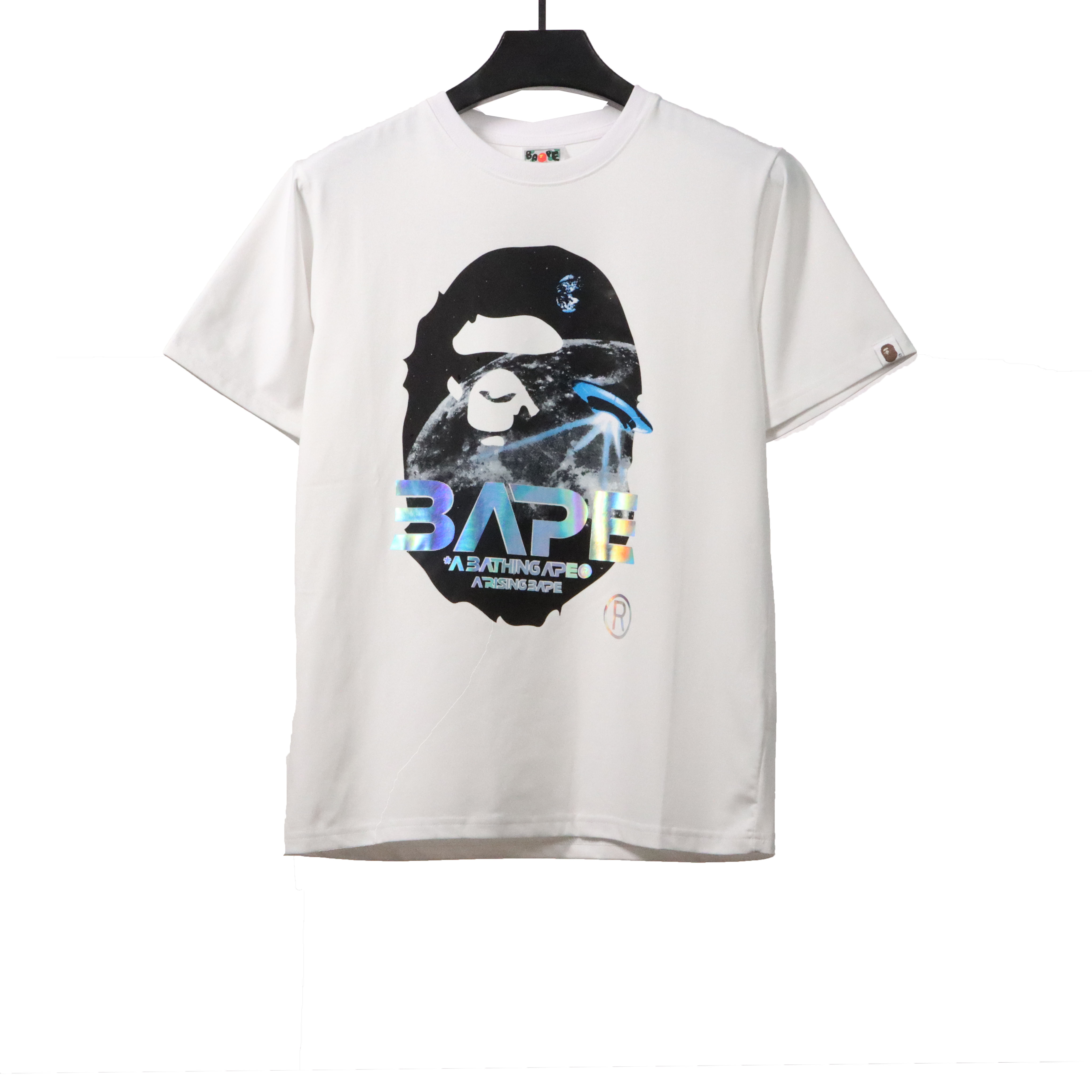 BAPE moon UFO laser ape head short sleeves white T-Shirts