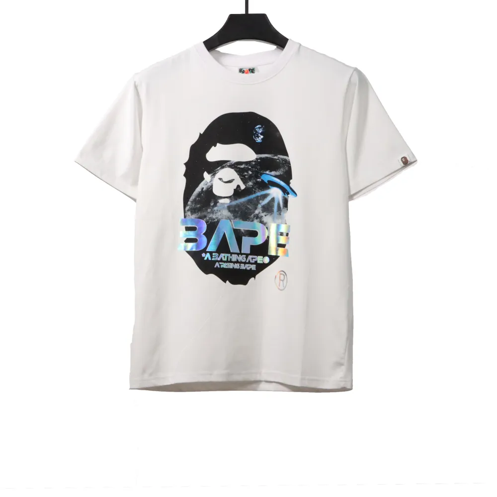 BAPE moon UFO laser ape head short sleeves white T-Shirts