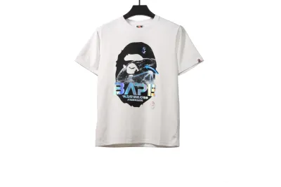 BAPE moon UFO laser ape head short sleeves white T-Shirts 01