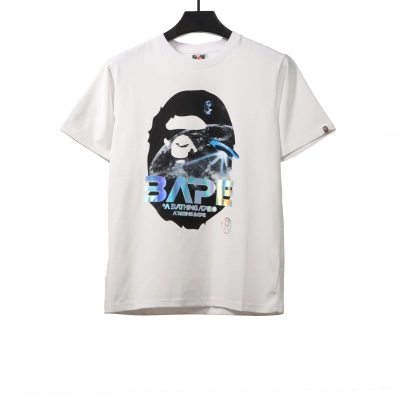 BAPE moon UFO laser ape head short sleeves white T-Shirts 01
