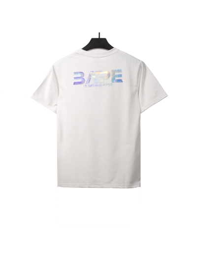BAPE moon UFO laser ape head short sleeves white T-Shirts 02