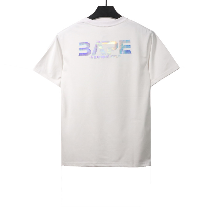 BAPE moon UFO laser ape head short sleeves white T-Shirts