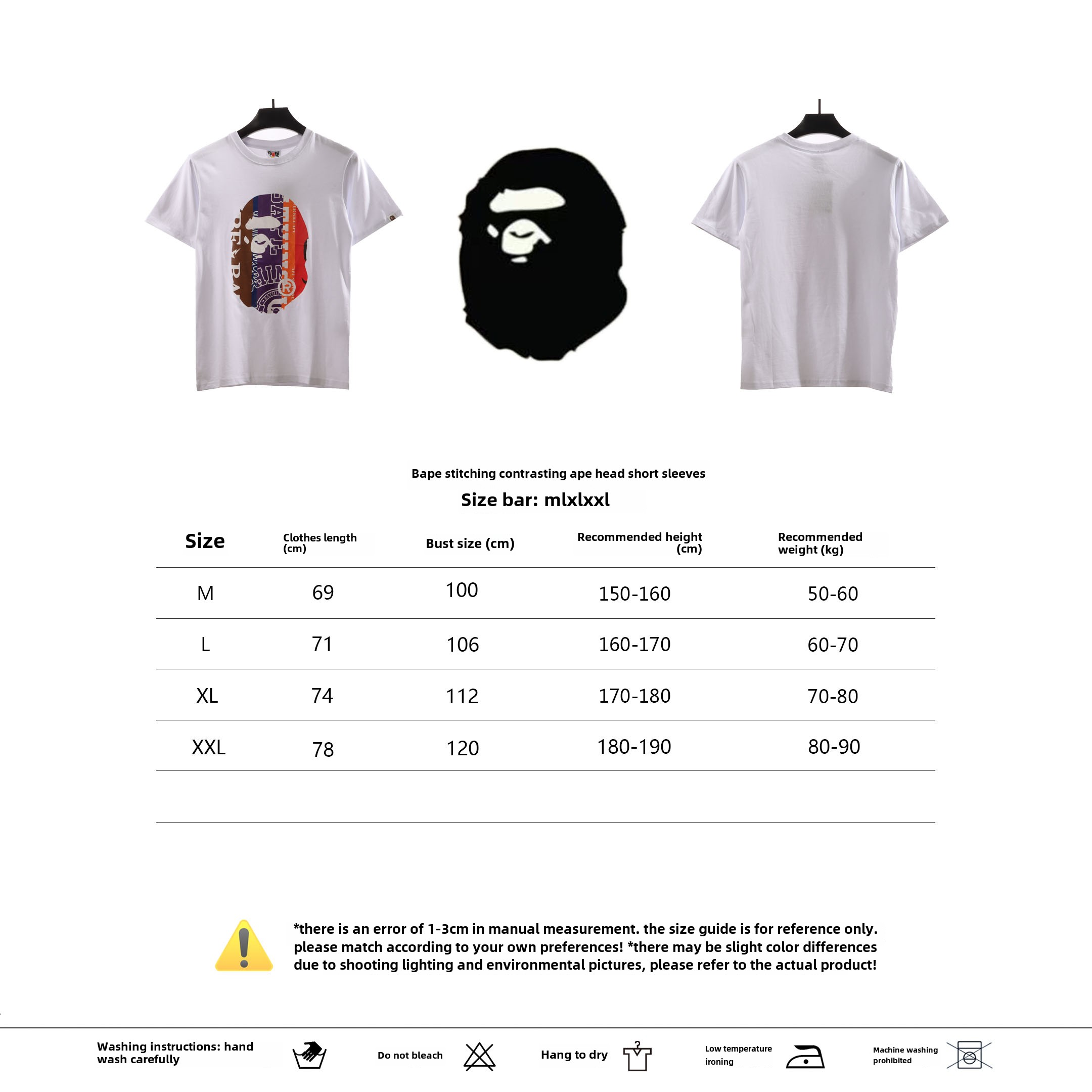 BAPE patchwork contrast ape head short sleeve black T-Shirts