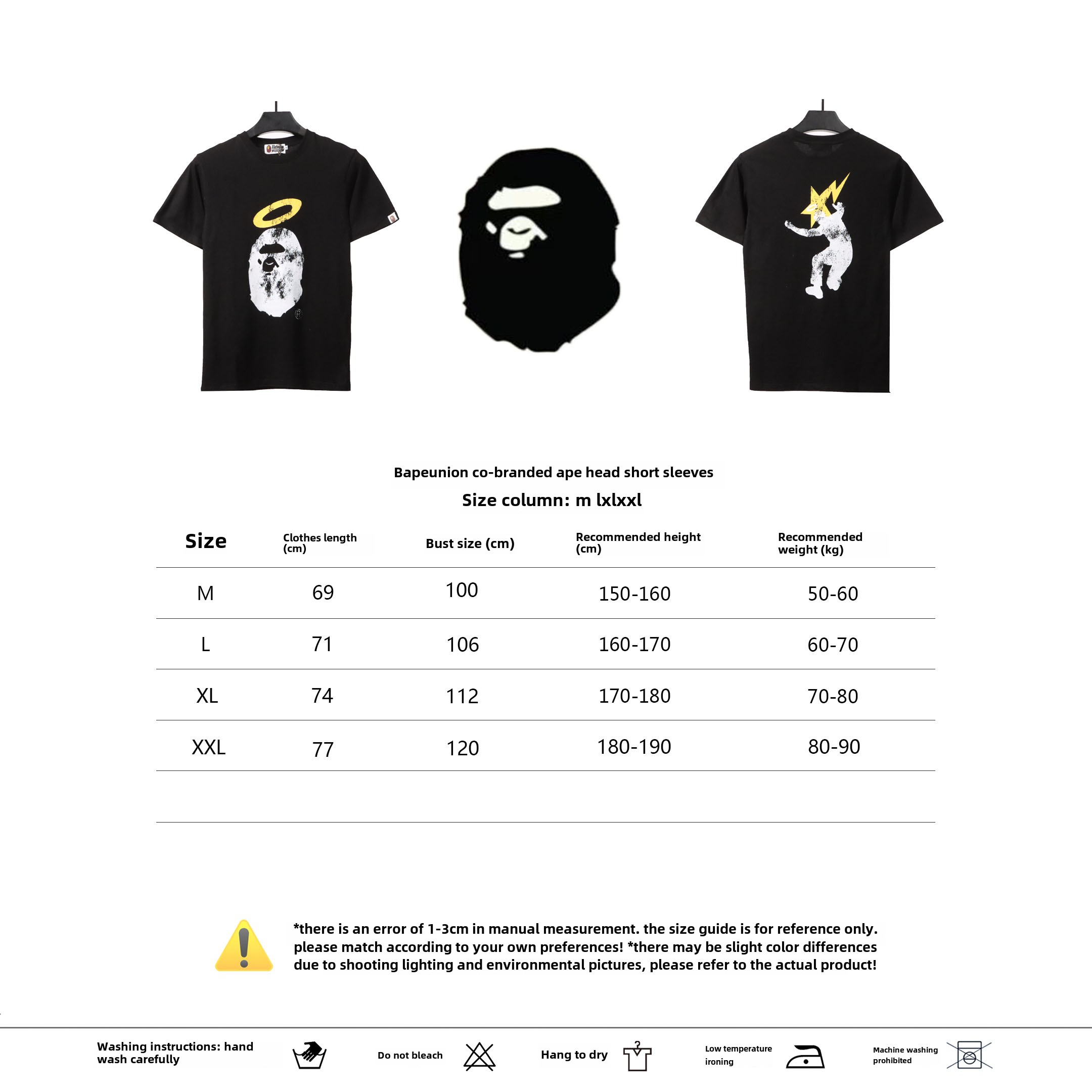 BAPE Union ape head short sleeves black T-Shirts