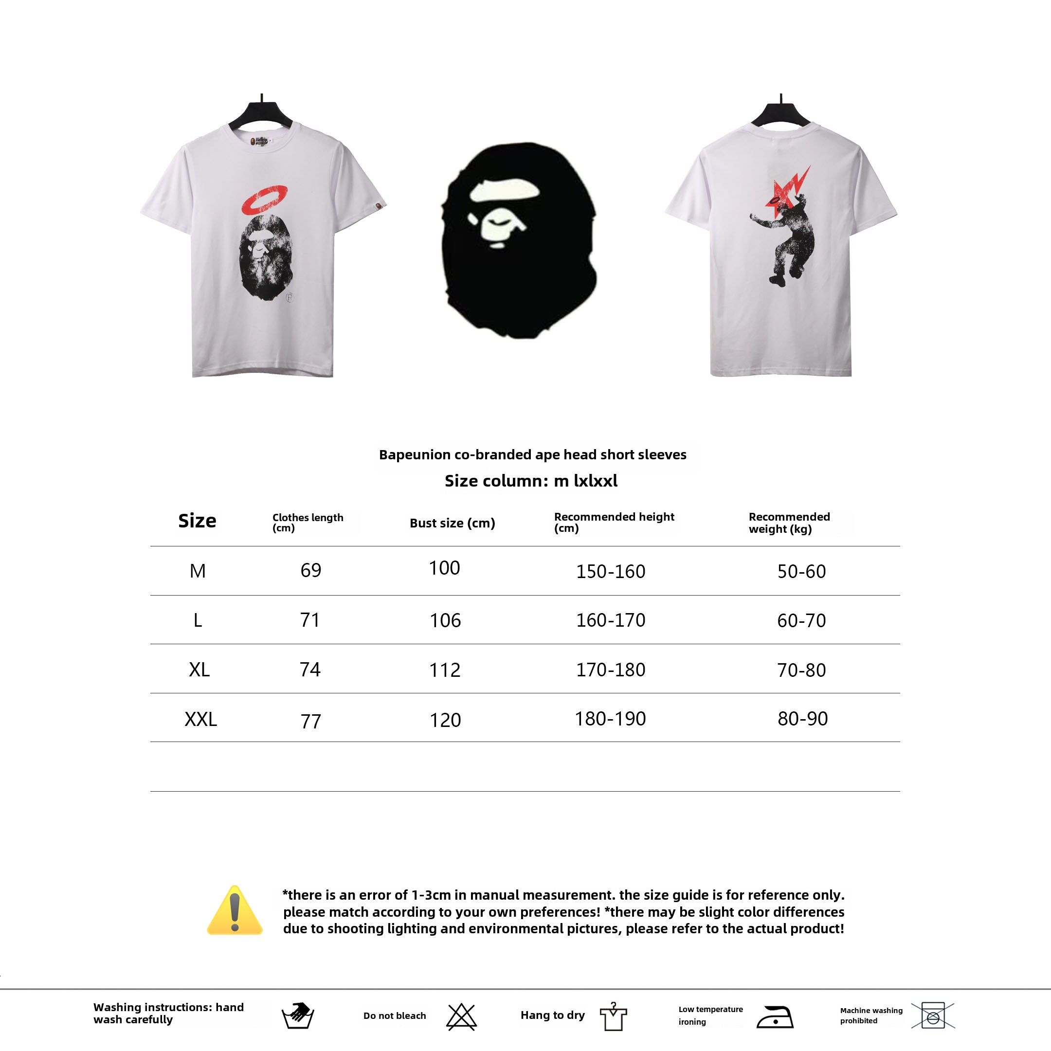 BAPE Union ape head short sleeves white T-Shirts