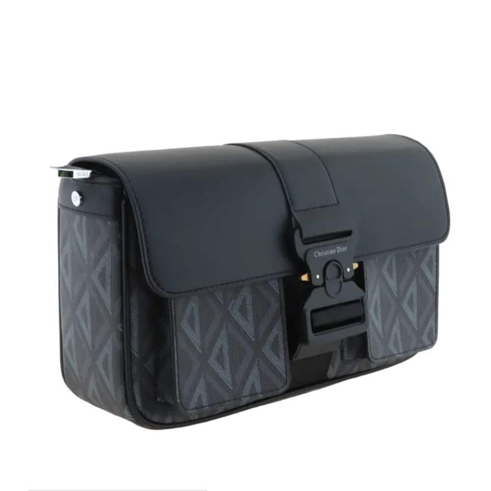 D*or cd aluminum buckle canvas and cowhide shoulder bag black