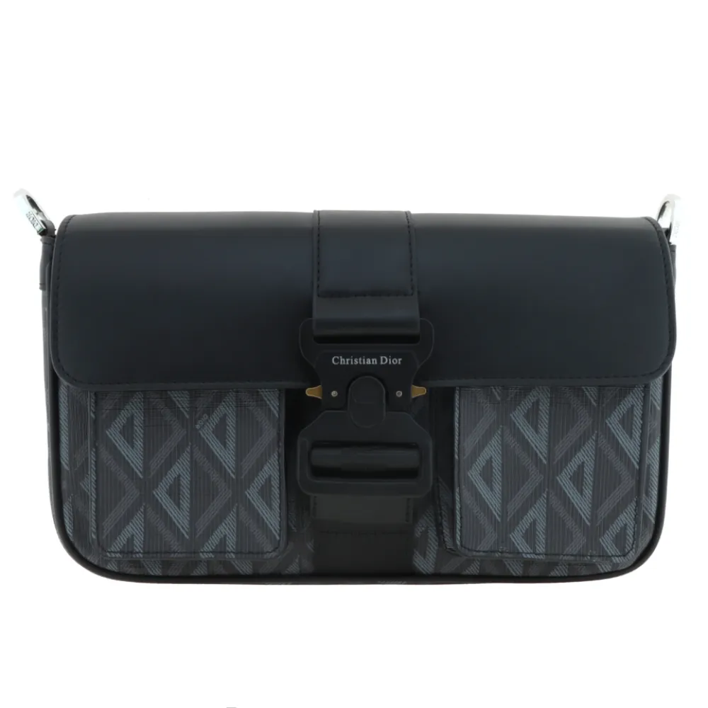 D*or cd aluminum buckle canvas and cowhide shoulder bag black