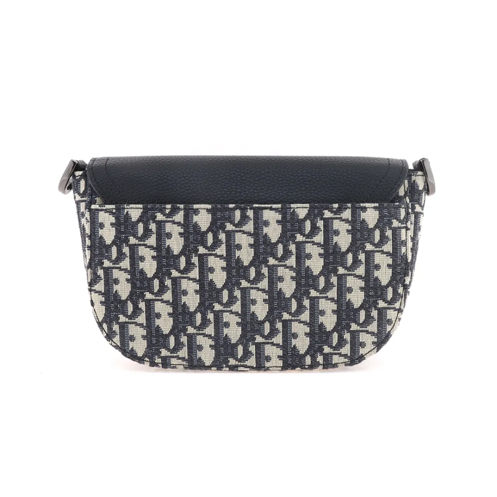 D*or cd aluminum buckle grained cowhide leather saddle bag beige/black