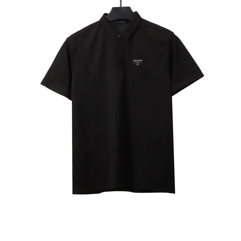 Prada classic triangle cotton polo black