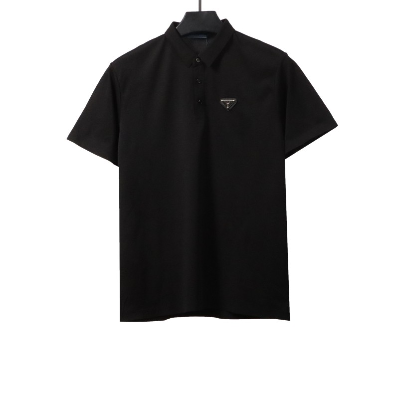 Prada classic triangle cotton polo black