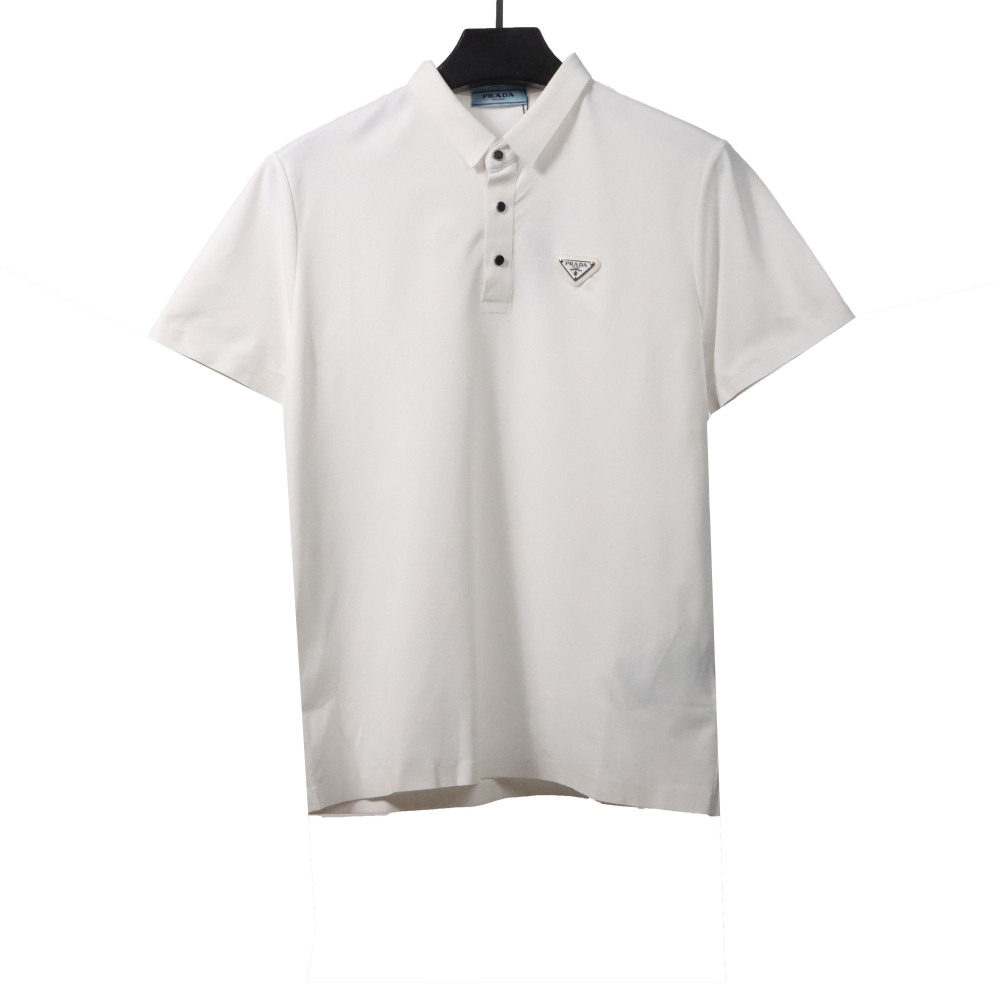 Prada classic triangle cotton polo white