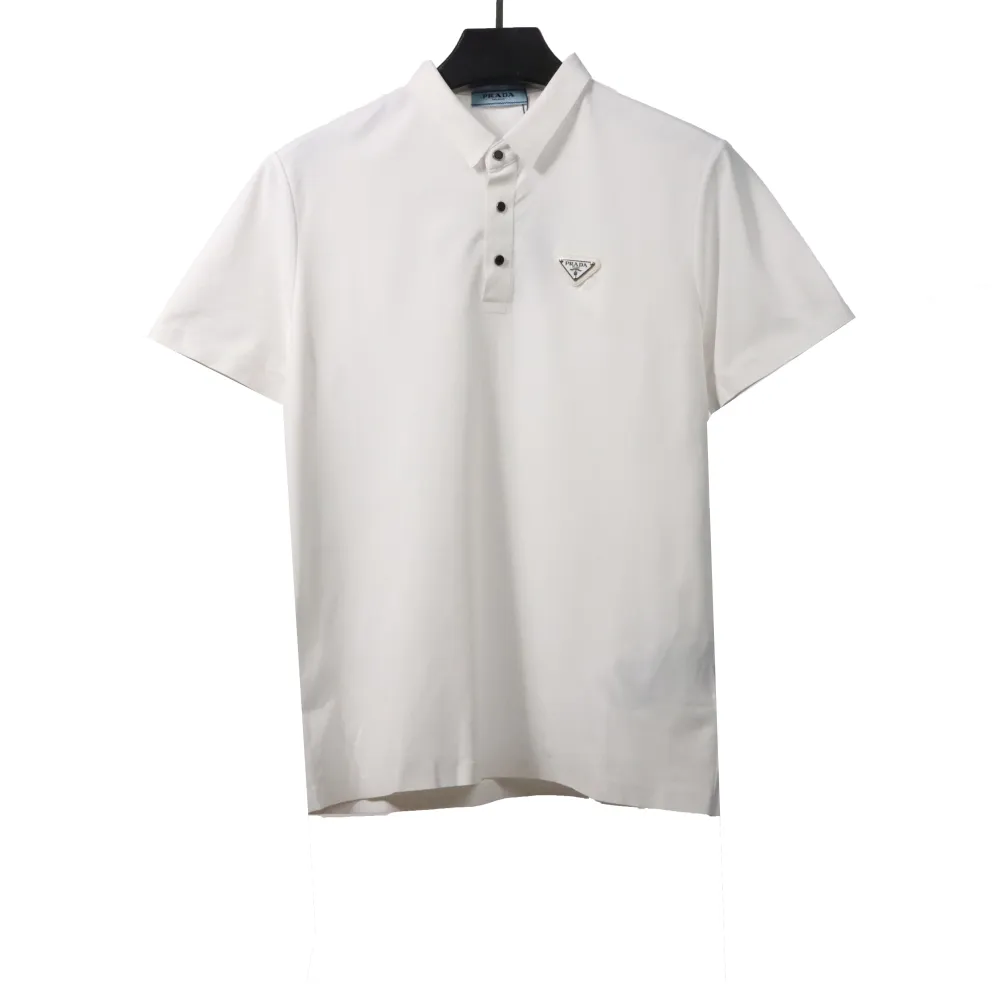  Prada classic triangle cotton polo white