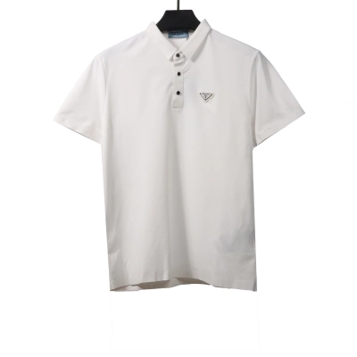 Prada classic triangle cotton polo white 01
