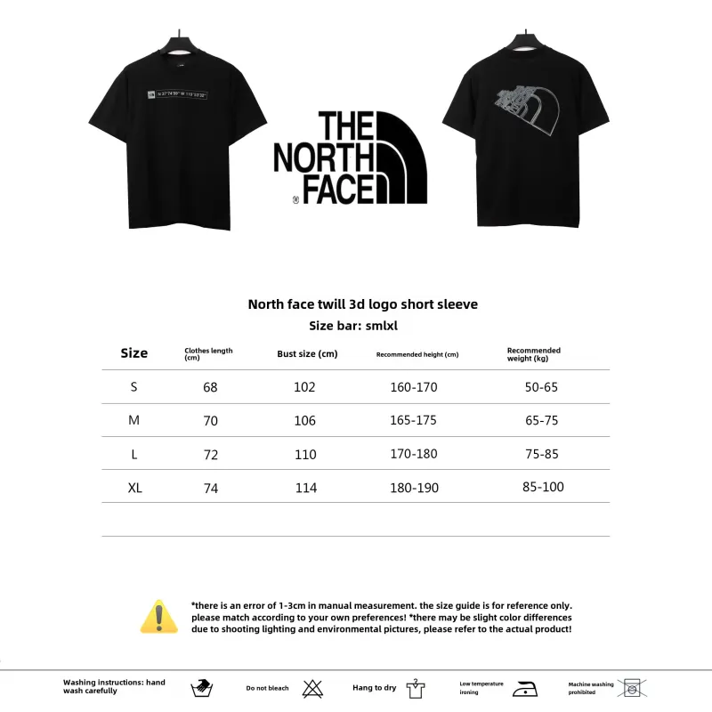 The North Face twill 3D three-dimensional LOGO short sleeves black T-Shirts