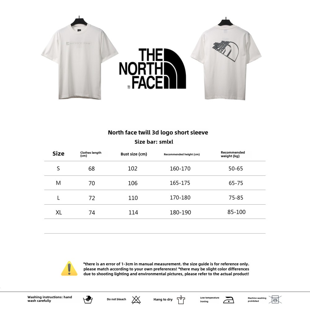 The North Face twill 3D three-dimensional LOGO short sleeves white T-Shirts