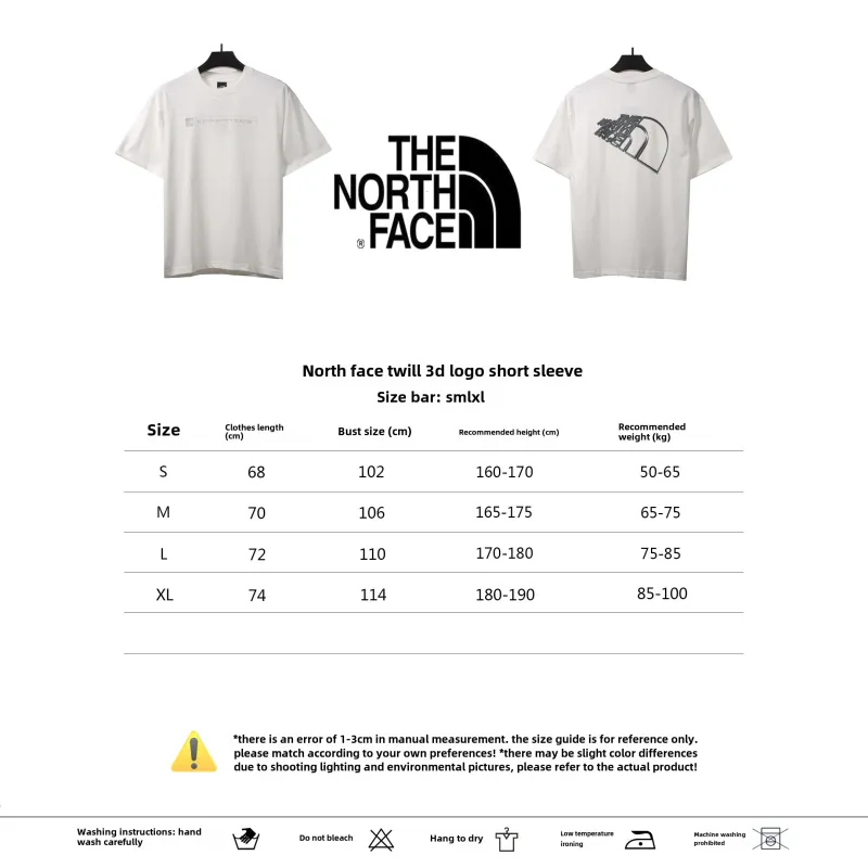 The North Face twill 3D three-dimensional LOGO short sleeves white T-Shirts