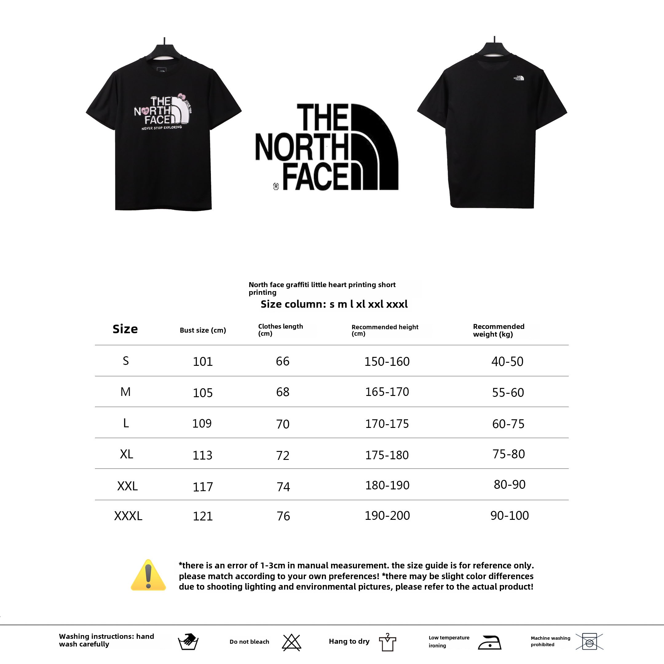 TheNorthFace graffiti small heart print short sleeve black T-Shirts