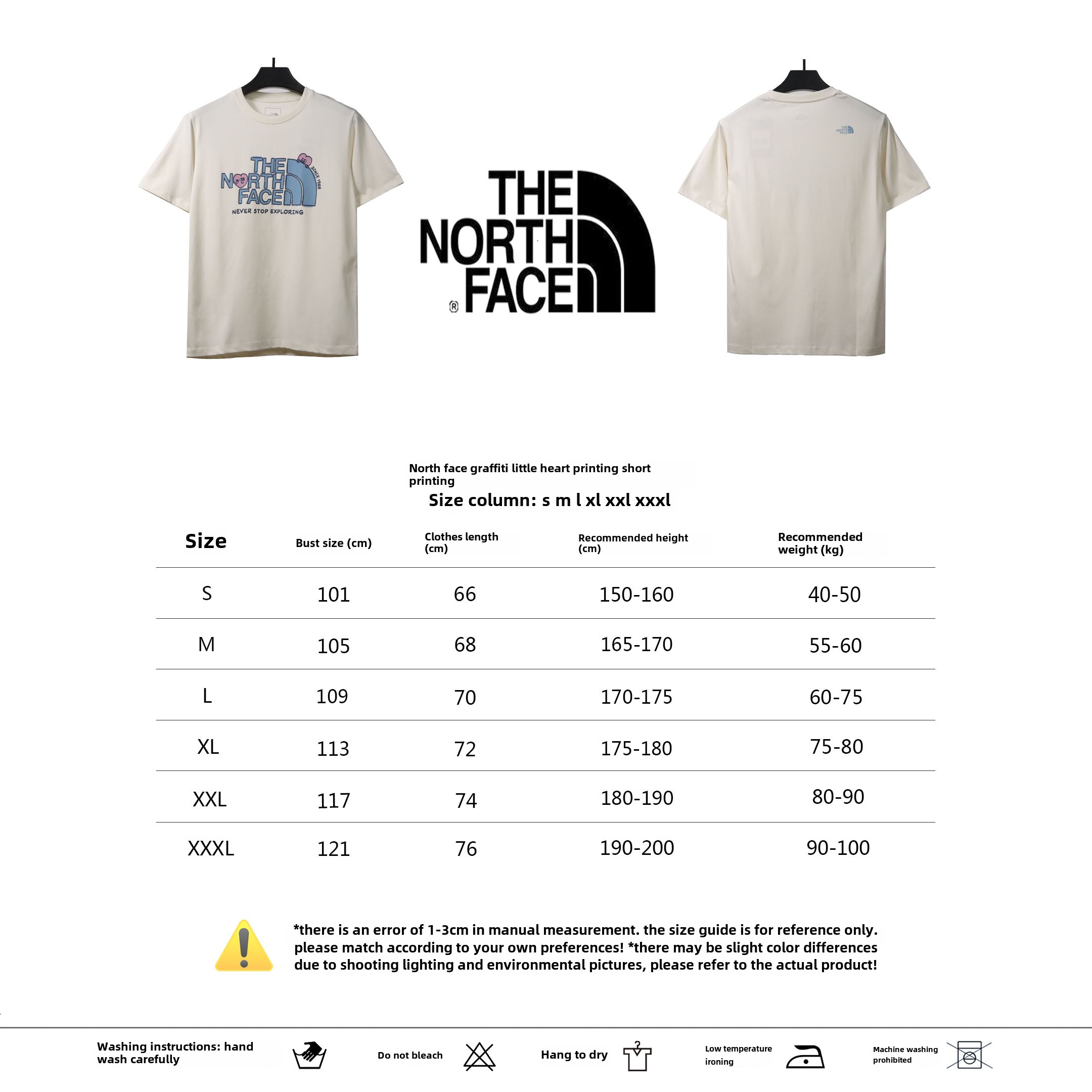 TheNorthFace graffiti small heart print short sleeve white T-Shirts