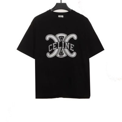  Celine Arc de Triomphe LOGO print short-sleeved shirt black T-Shirts 01