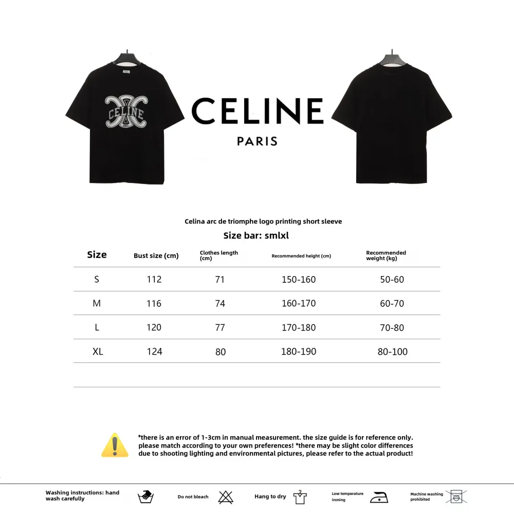  Celine Arc de Triomphe LOGO print short-sleeved shirt black T-Shirts