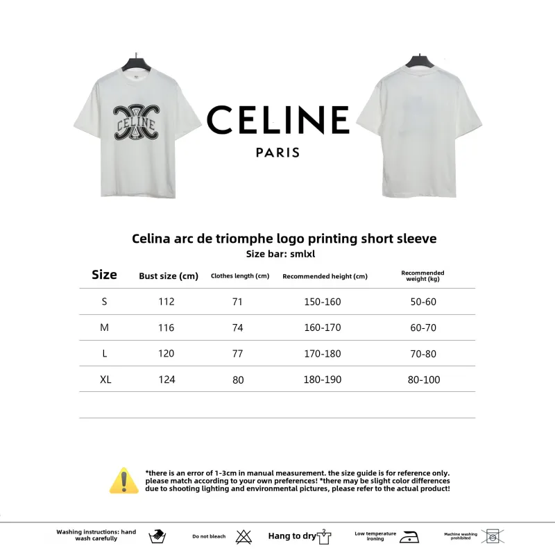  Celine Arc de Triomphe LOGO print short-sleeved shirt white T-Shirts
