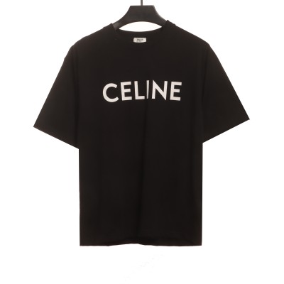 Celine basic letter short-sleeved shirt black T-Shirts 01