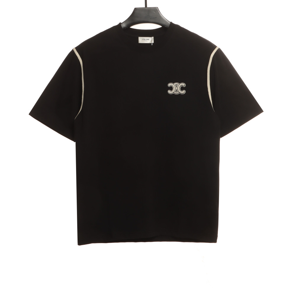 Celine contrasting lines black and white logo short-sleeved shirt 1902 T-Shirts