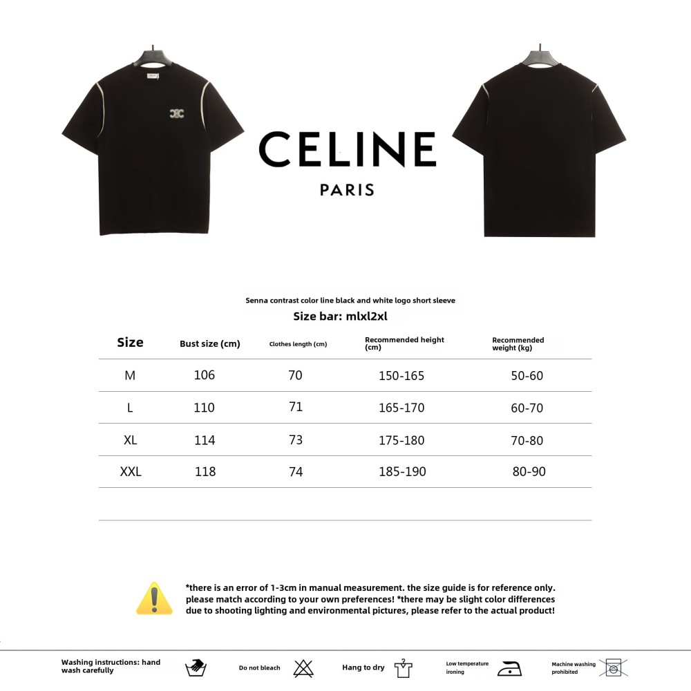 Celine contrasting lines black and white logo short-sleeved shirt 1902 T-Shirts