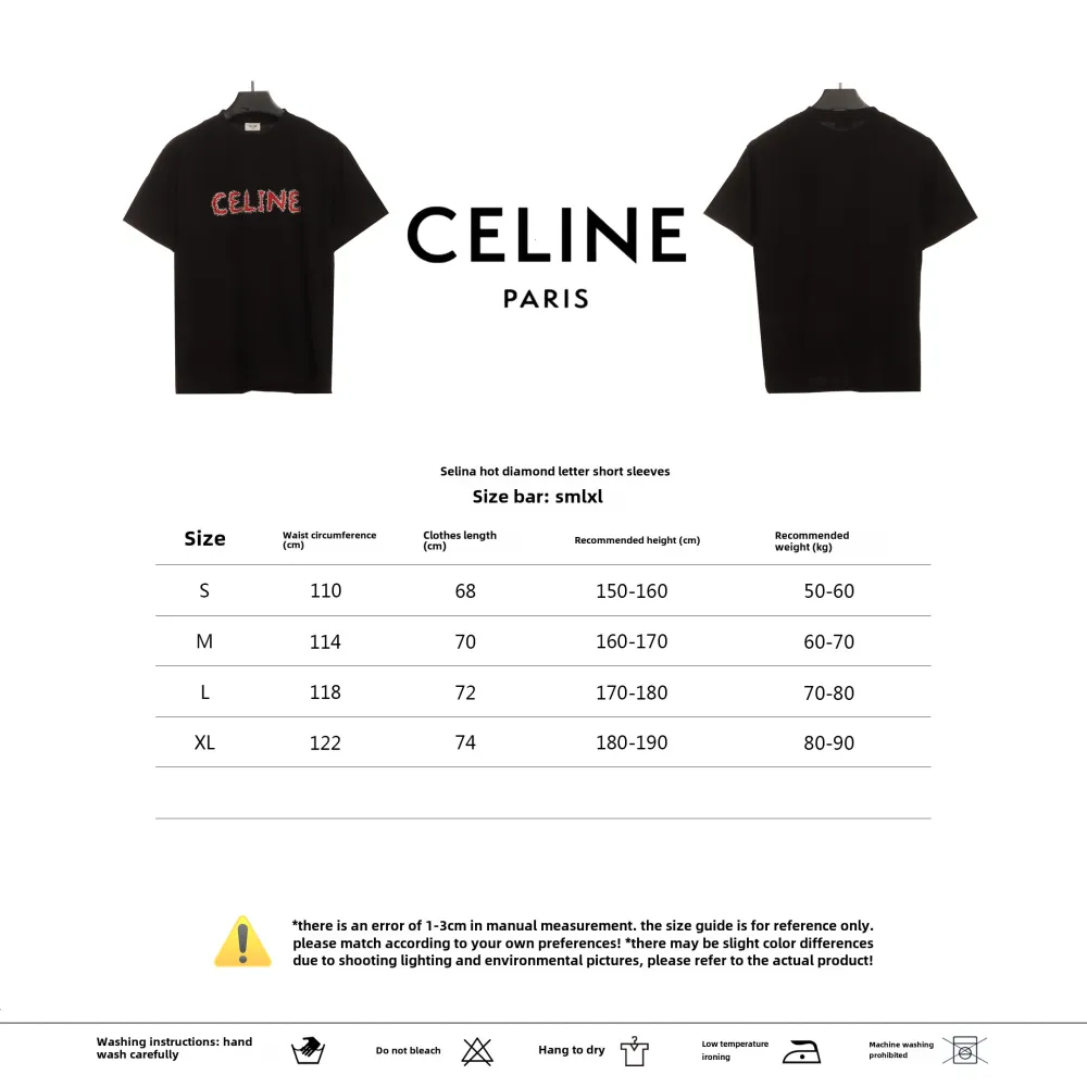  Celine hot rhinestone letter short-sleeved shirt Black T-Shirts