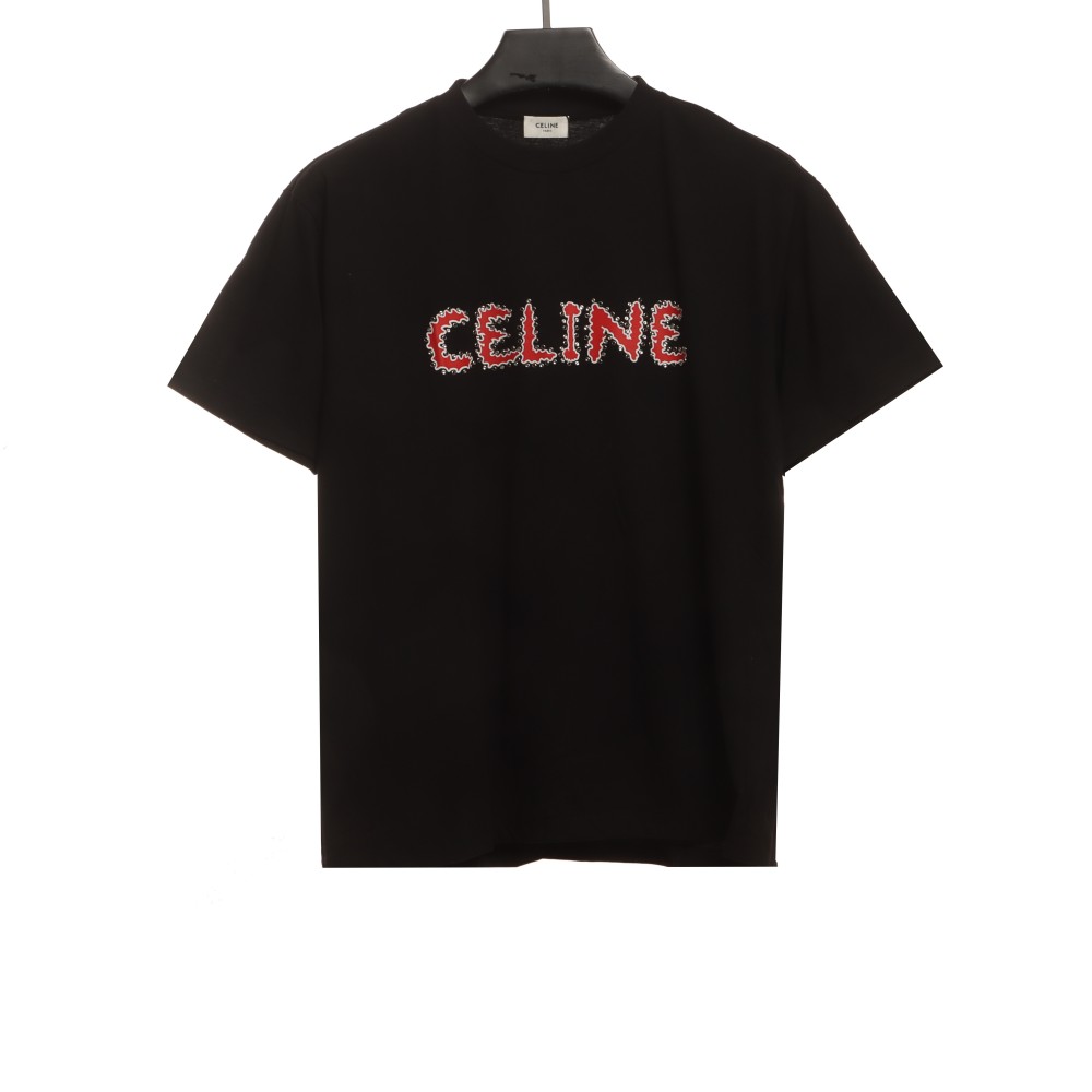 Celine hot rhinestone letter short-sleeved shirt Black T-Shirts