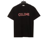 Celine hot rhinestone letter short-sleeved shirt Black T-Shirts