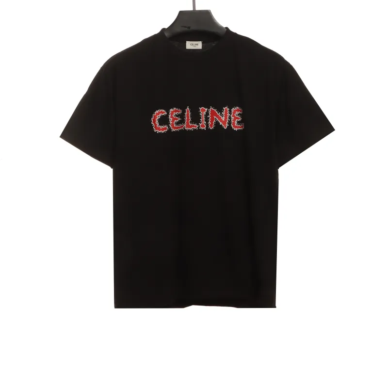  Celine hot rhinestone letter short-sleeved shirt Black T-Shirts