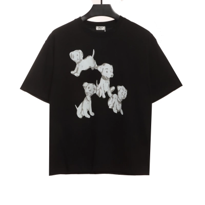  Celine joint-branded printed puppy short-sleeved shirt black T-Shirts 01