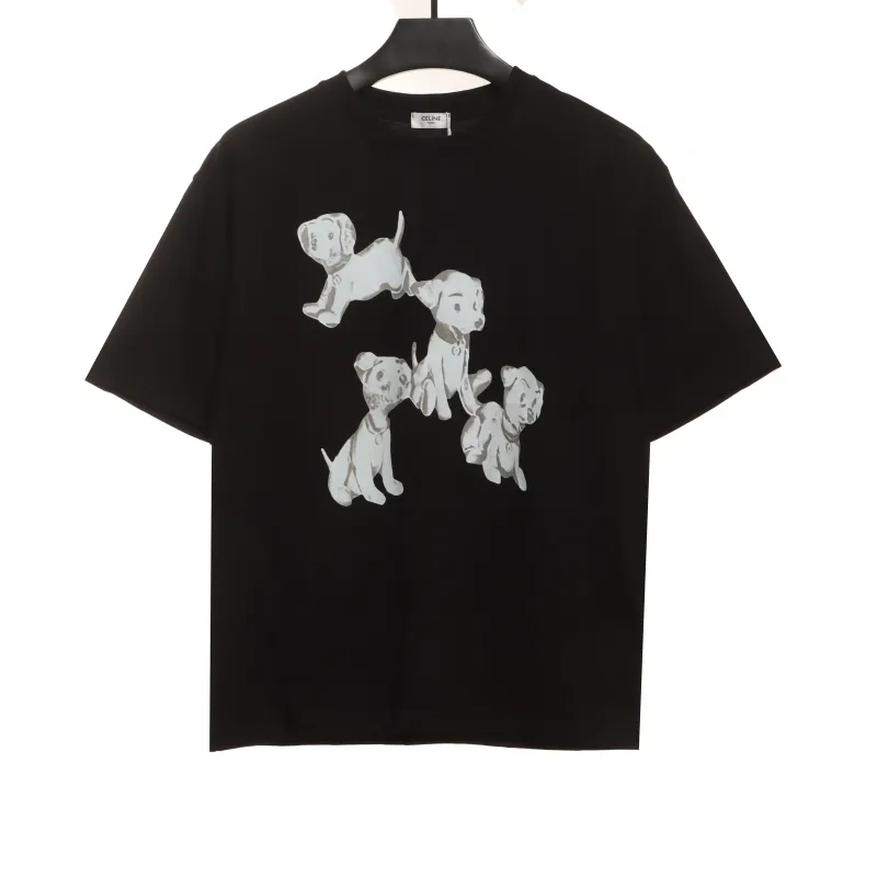  Celine joint-branded printed puppy short-sleeved shirt black T-Shirts
