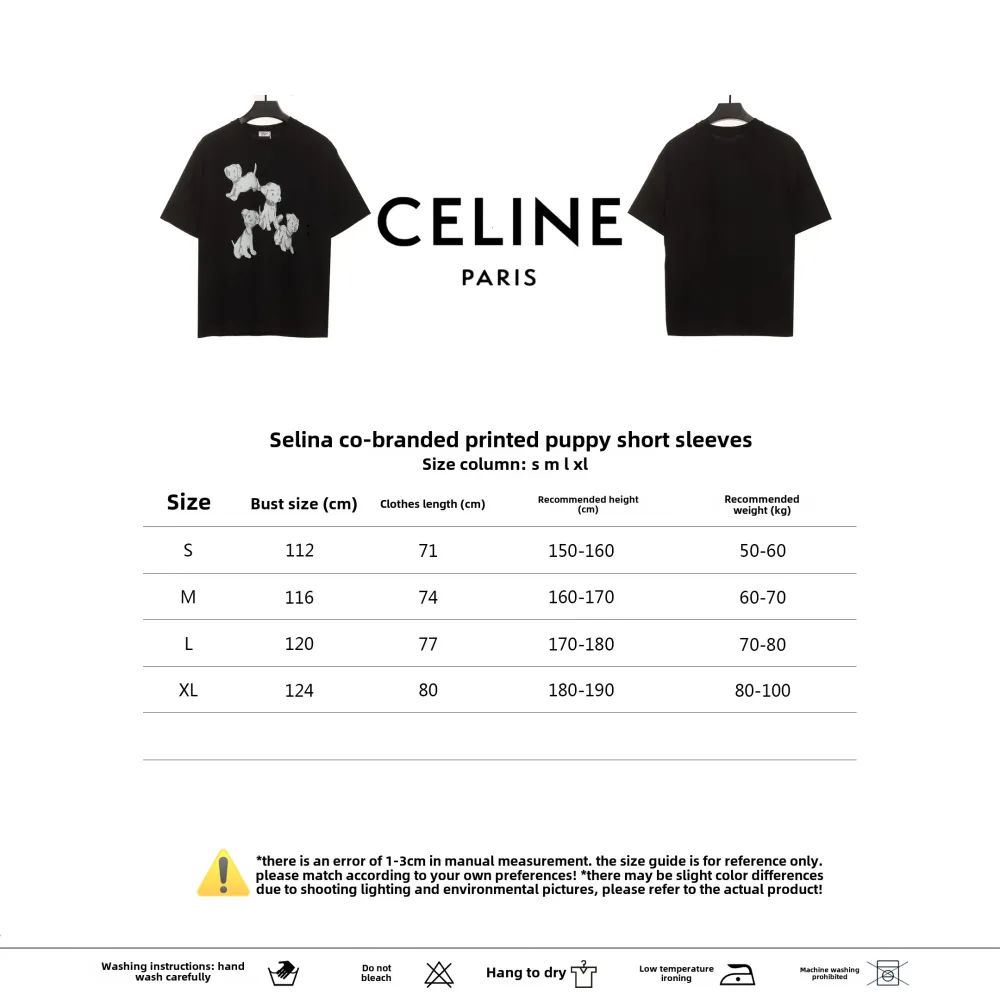  Celine joint-branded printed puppy short-sleeved shirt black T-Shirts