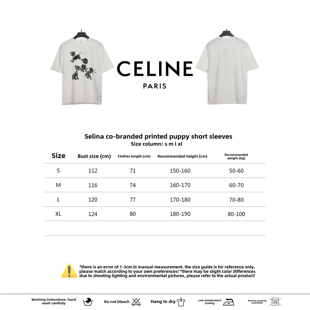  Celine joint-branded printed puppy short-sleeved shirt white T-Shirts