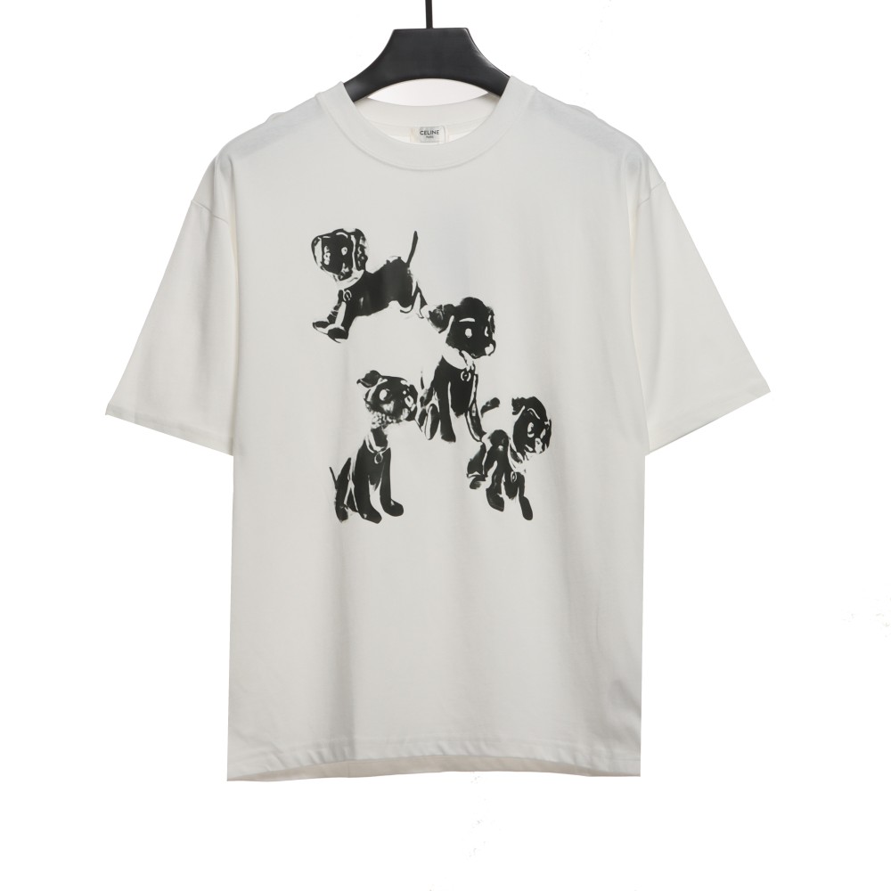 Celine joint-branded printed puppy short-sleeved shirt white T-Shirts