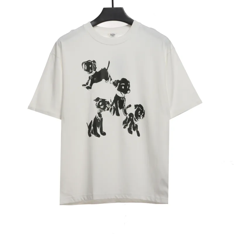  Celine joint-branded printed puppy short-sleeved shirt white T-Shirts