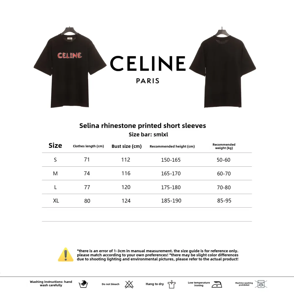  Celine rhinestone print short-sleeved shirt black T-Shirts