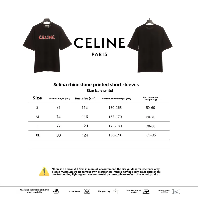  Celine rhinestone print short-sleeved shirt black T-Shirts